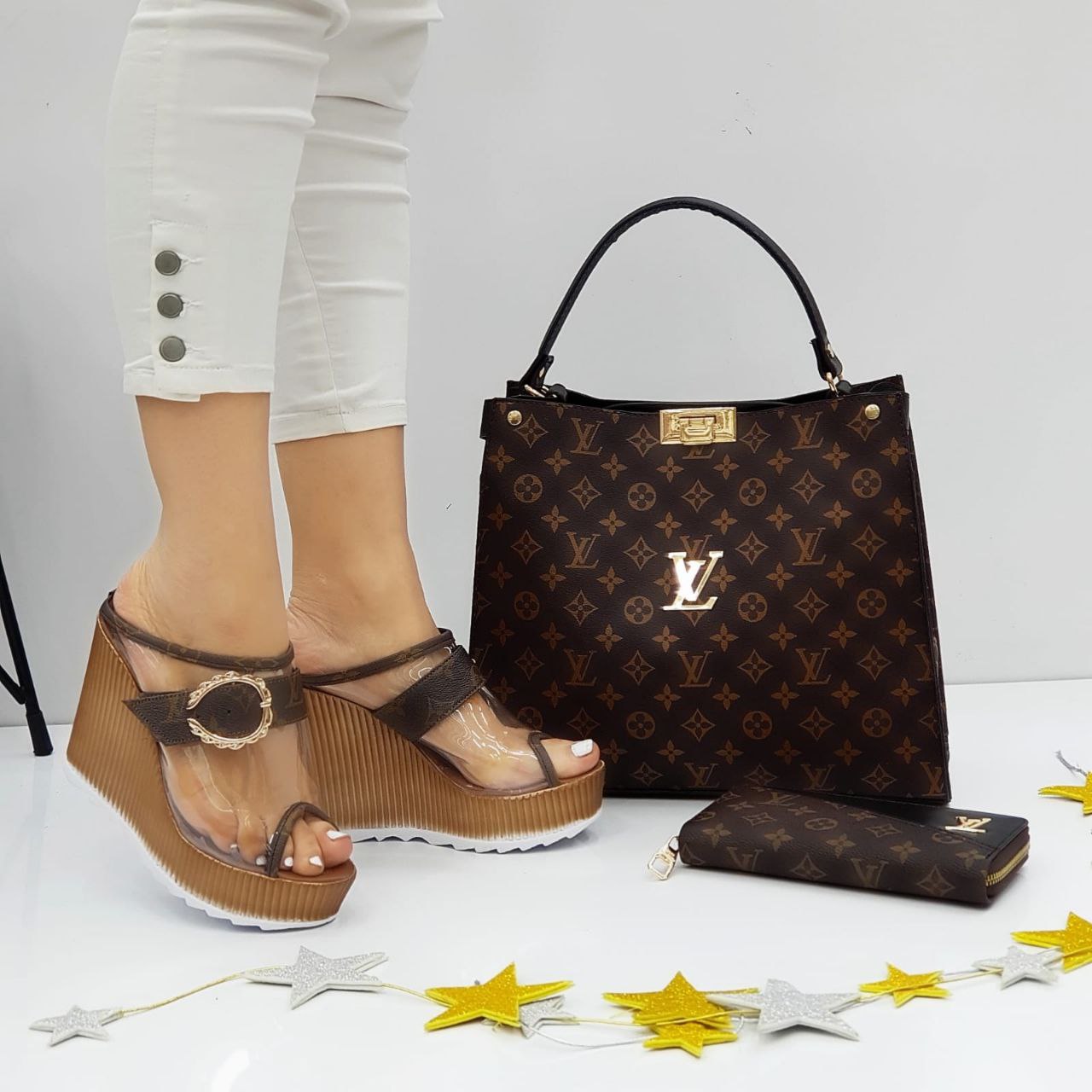 LV transparent covered heeled shoes set