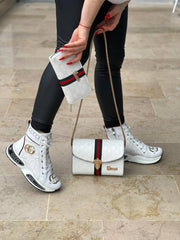 Boot shaped white sneaker bag set