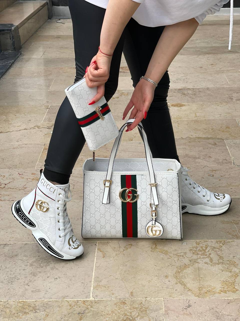 Boot shaped white sneaker bag set