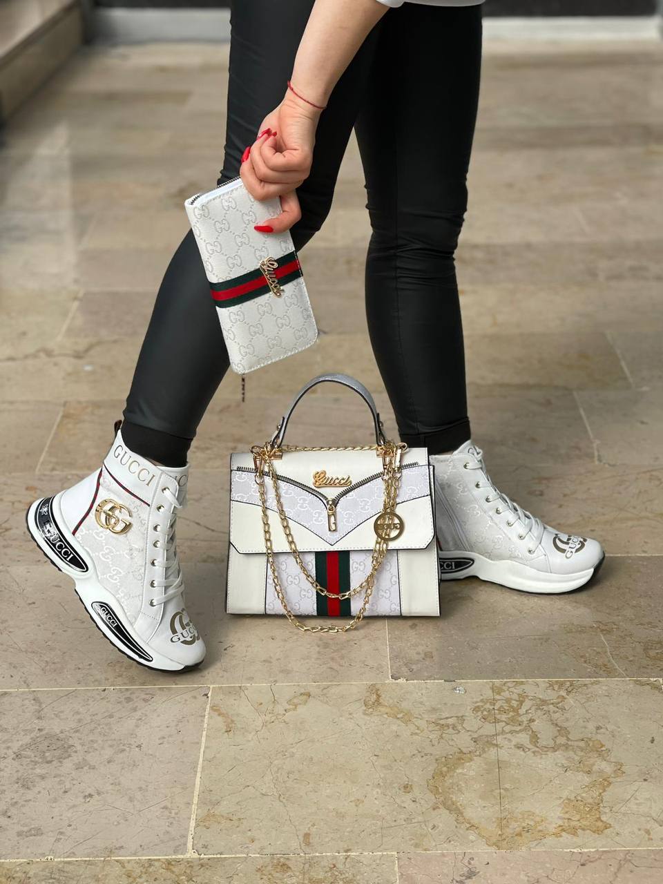 Boot shaped white sneaker bag set