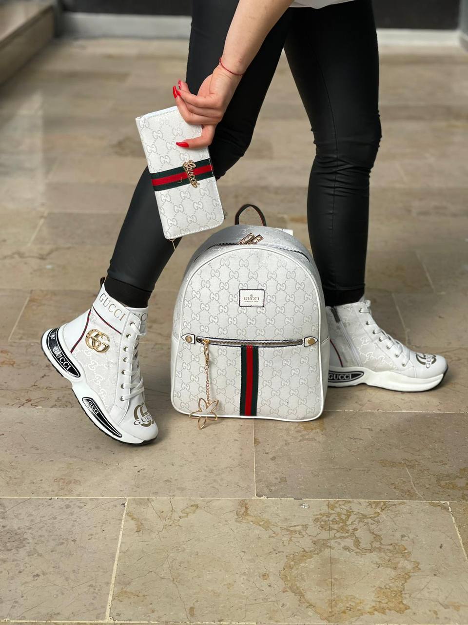 Boot shaped white sneaker bag set