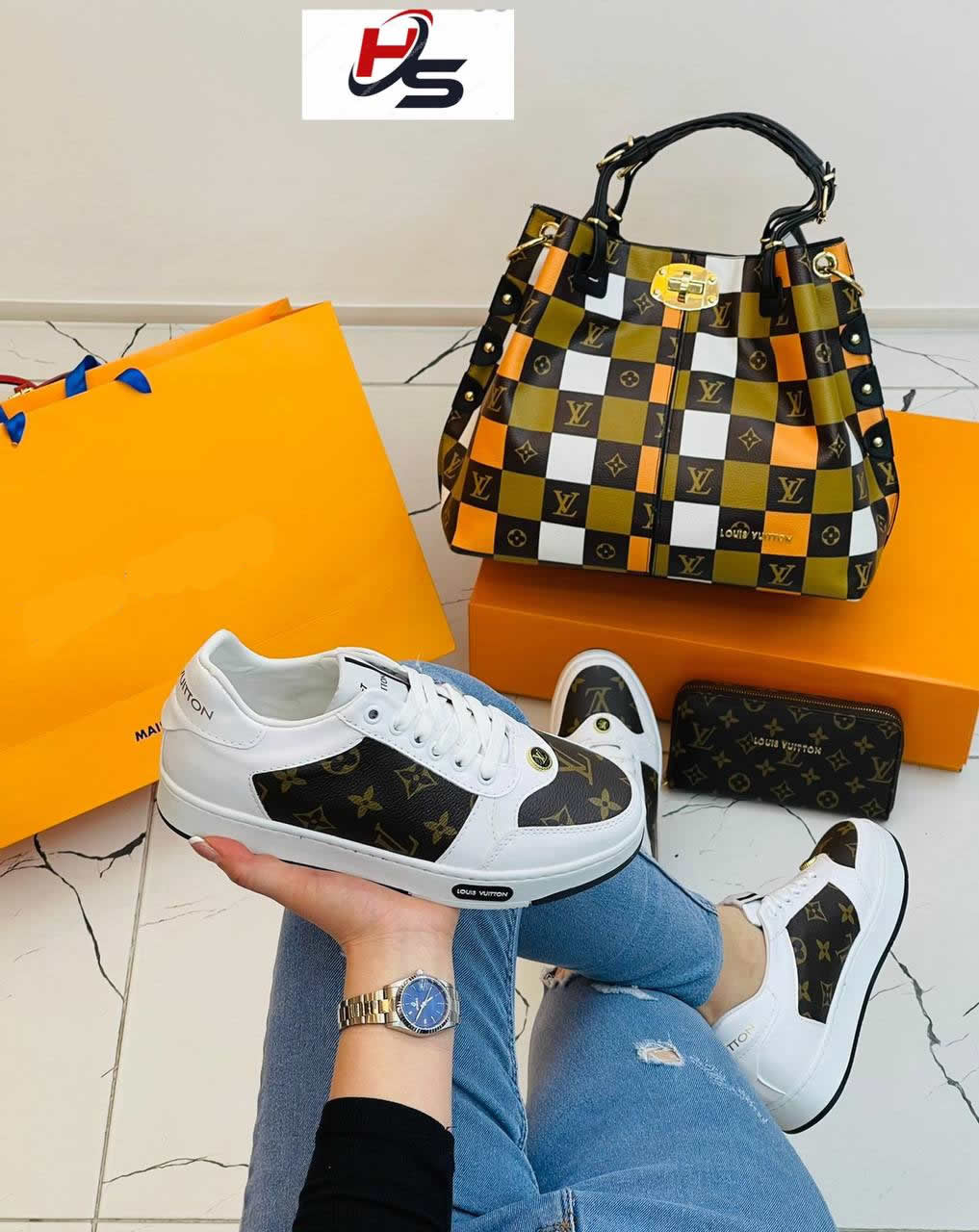 LV Sneakers angora bag model set